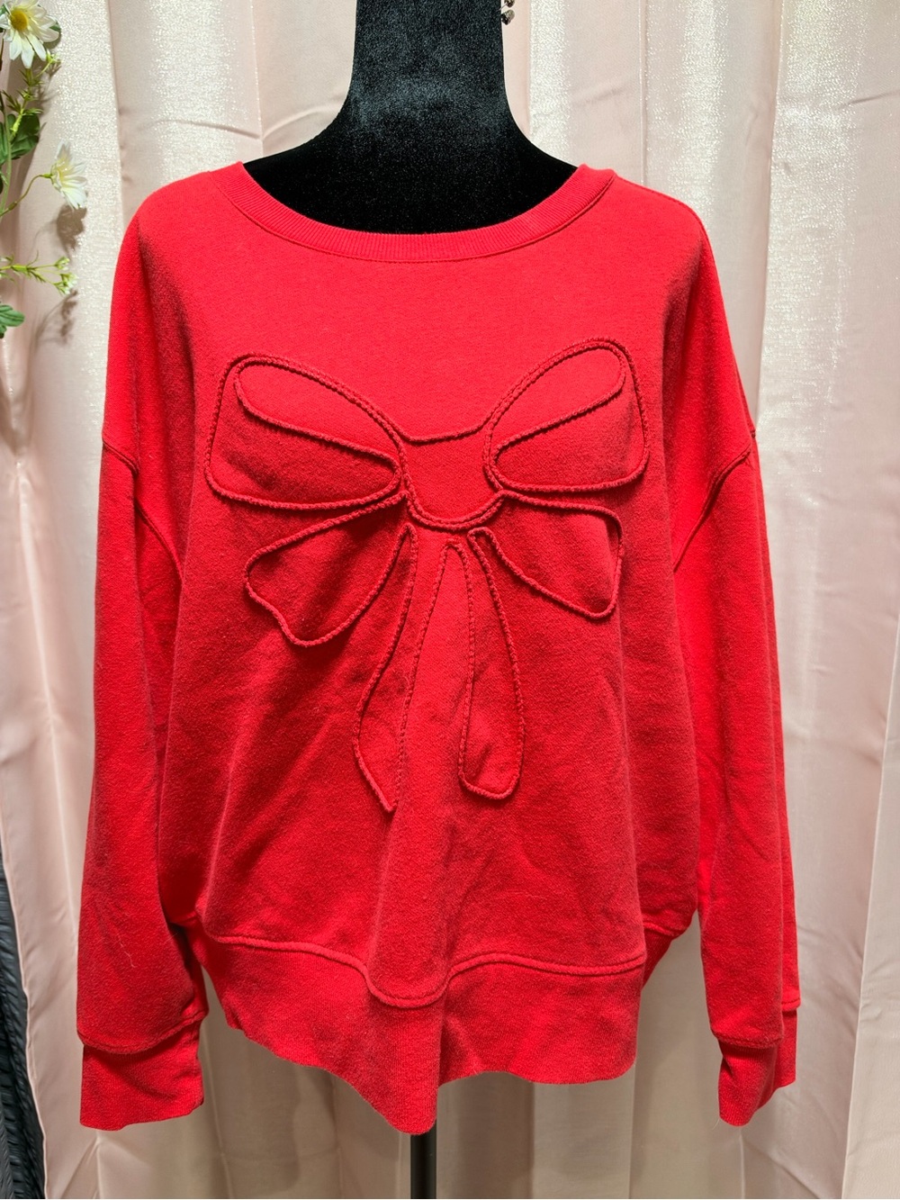 Jane and Delancey Red Crewneck Sweater with Bow Detail